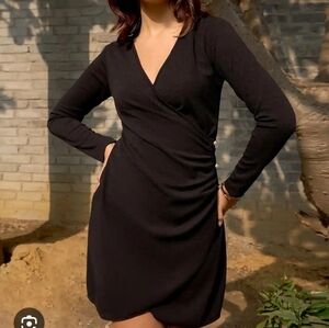 FAVLUX Black Asymmetrical Long Sleeve Dress